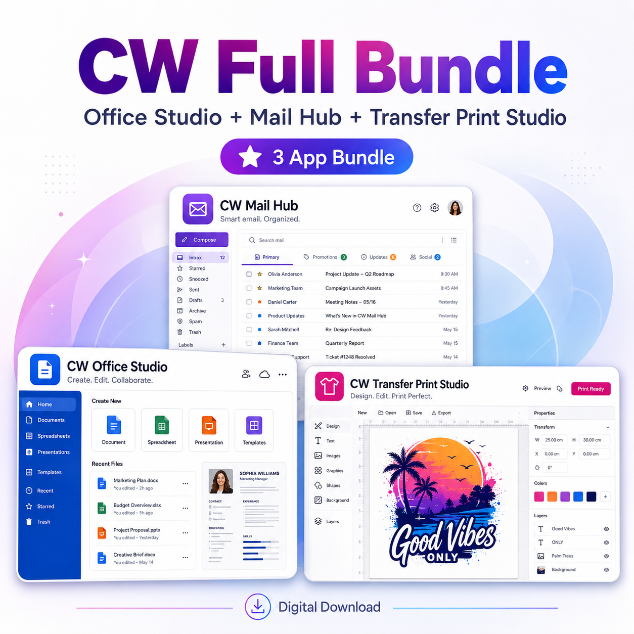 Bundle - CW Transfer Print Studio + CW Office Studio + CW Mail Hub